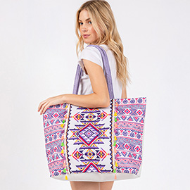 Boho Print Fringe Tote Bag