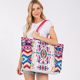 Boho Print Fringe Tote Bag