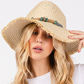 Frayed Straw Sun Hat with Braided Starfish Band