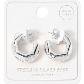 Silver Dipped Sterling Silver Post Chunky Mini Hoop Earrings