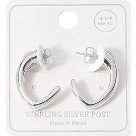 Silver Dipped Sterling Silver Post Mini Oval Hoop Earrings