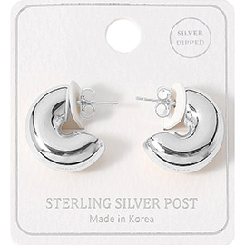 Silver Dipped Sterling Silver Post Mini Chunky Hoop Earrings