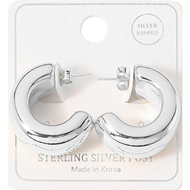 Silver Dipped Sterling Silver Post Chunky Hoop Earrings