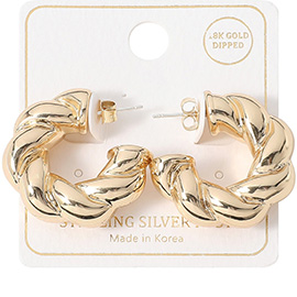 18K Gold Dipped Sterling Silver Post Twisted Hoop Earrings