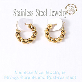 18K Gold Dipped Stainless Steel Twisted Mini Hoop Earrings