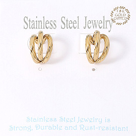 18K Gold Dipped Stainless Steel Twisted Split Mini Hoop Earrings