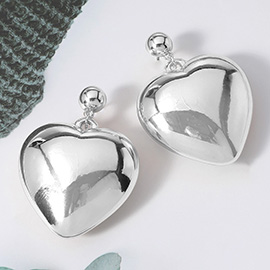 Oversized Puffy Metal Heart Dangle Earrings