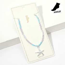 Metal Starfish Charm Pearl Faceted Beaded Anklet