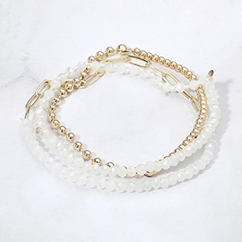 3PCS - Metal Ball Faceted Beaded Paperclip Chain Stretch Multi Layered Bracelets