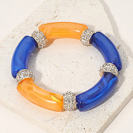 Stone Paved Ring Acetate Bar Beaded Stretch Bracelet