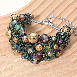 Metal Ball Faceted Beads Ball Wire Beaded Wide Bracelet