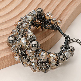 Metal Ball Faceted Beads Ball Wire Beaded Wide Bracelet