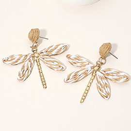 Twisted Raffia Dragonfly Dangle Earrings