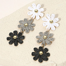 Triple Raffia Flower Link Dropdown Earrings