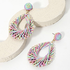 Raffia Wrapped Teardrop Dangle Earrings