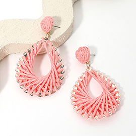 Raffia Wrapped Teardrop Dangle Earrings