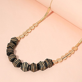 Wood Accented Metal Long Necklace