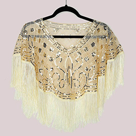 Sequined Beaded Tassel Fringe Cape Poncho