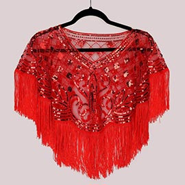 Sequined Beaded Tassel Fringe Cape Poncho