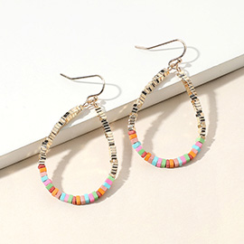 Square Beaded Open Teardrop Dangle Earrings