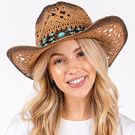 Tea Stained Open Weave Cowboy Hat with Western Wood Bead Band