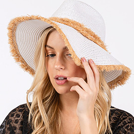 Frayed Band and Trip Straw Sun Hat