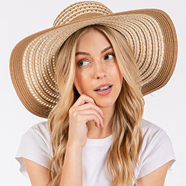 Striped Pattern Wide Brim Floppy Sun Hat