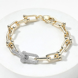 CZ Stone Paved Hardware Chain Link Bracelet