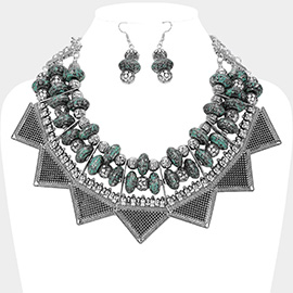 Antique Metal Western Geometric Collar Statement Necklace