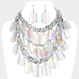 Acrylic Pebbled Triple Layered Chandelier Statement Necklace