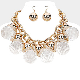 Chunky Acrylic Ball Textured Metal Ring Statement Necklace