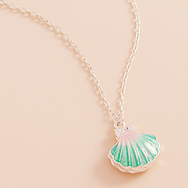 Enamel Sea Shell Locket Pendant Necklace