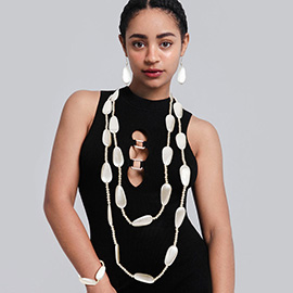 Textured Pearl Pebble Station Long Necklace Jewelry Set