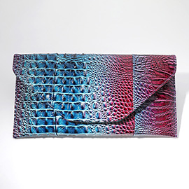 Crocodile skin envelope clutch bag with detachable strap