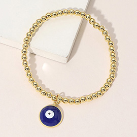 Stainless Steel Ball Evil Eye Charm Beaded Stretch Bracelet