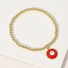 Stainless Steel Ball Evil Eye Charm Beaded Stretch Bracelet