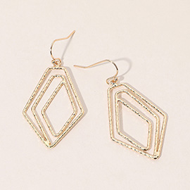 Textured Metal Open Diamond Dangle Earrings