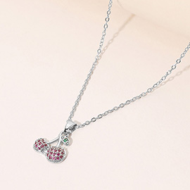 Stainless Steel Stone Paved Cherry Pendant Necklace