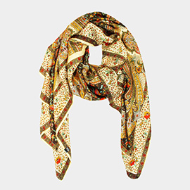 Abstract Paisley Pattern Printed Oblong Silky Satin Scarf Shawl