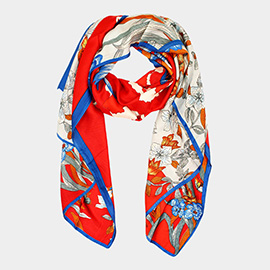 Flower Pattern Printed Oblong Silky Satin Scarf Shawl