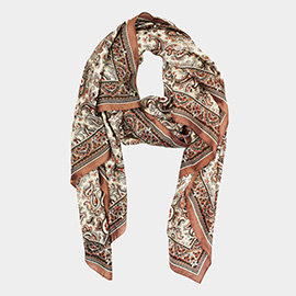 Abstract Paisley Pattern Printed Oblong Silky Satin Scarf Shawl