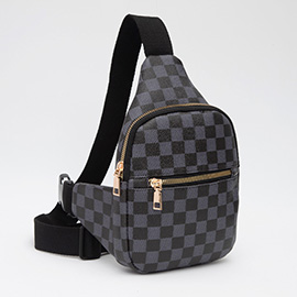 Faux Leather Checkered Pattern Sling Bag