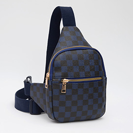 Faux Leather Checkered Pattern Sling Bag