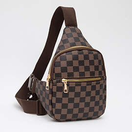 Faux Leather Checkered Pattern Sling Bag