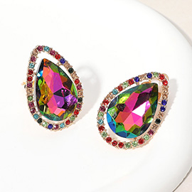 Teardrop Stone Evening Clip On Earrings