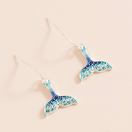 Stone Paved Colored Metal Whale Tale Dangle Earrings