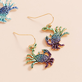 Stone Paved Colored Metal Crab Dangle Earrings