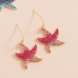 Stone Paved Colored Metal Starfish Dangle Earrings