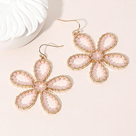 Seed Beaded Wrapped Flower Dangle Earrings