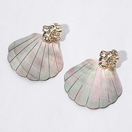 Textured Metal Abalone Sea Shell Earrings